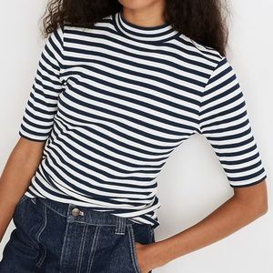NWOT Madewell Drapey-Rib Mockneck Top in Stripe, XXS